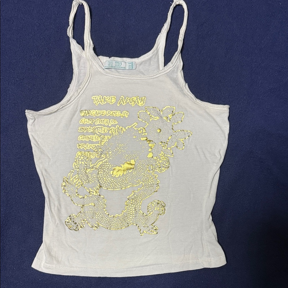 Women’s White Tank Top with Gold Dragon Foil Graphic